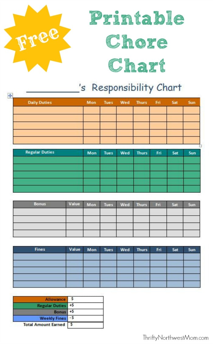 Free Printable Chore Chart For Kids