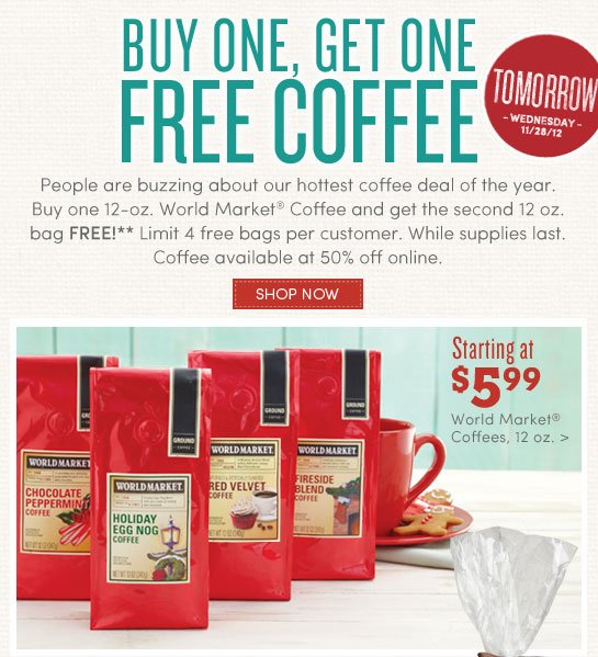 Cost Plus World Market – Coffee $2.98 Per Bag (Tomorrow, 11/28)