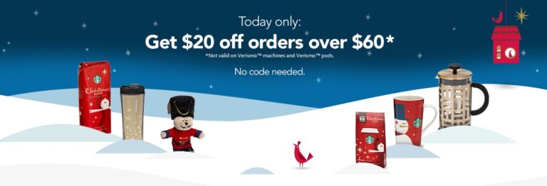 Starbucks – $20 Off $60 Purchase & Free Shipping!