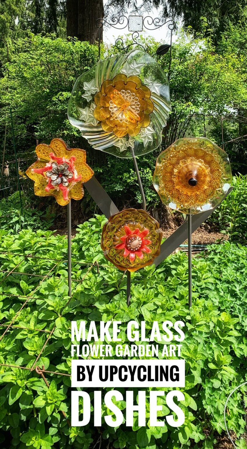 Glass Plate Flowers Upcycling Dishes to Make Glass Garden Art! Thrifty NW Mom