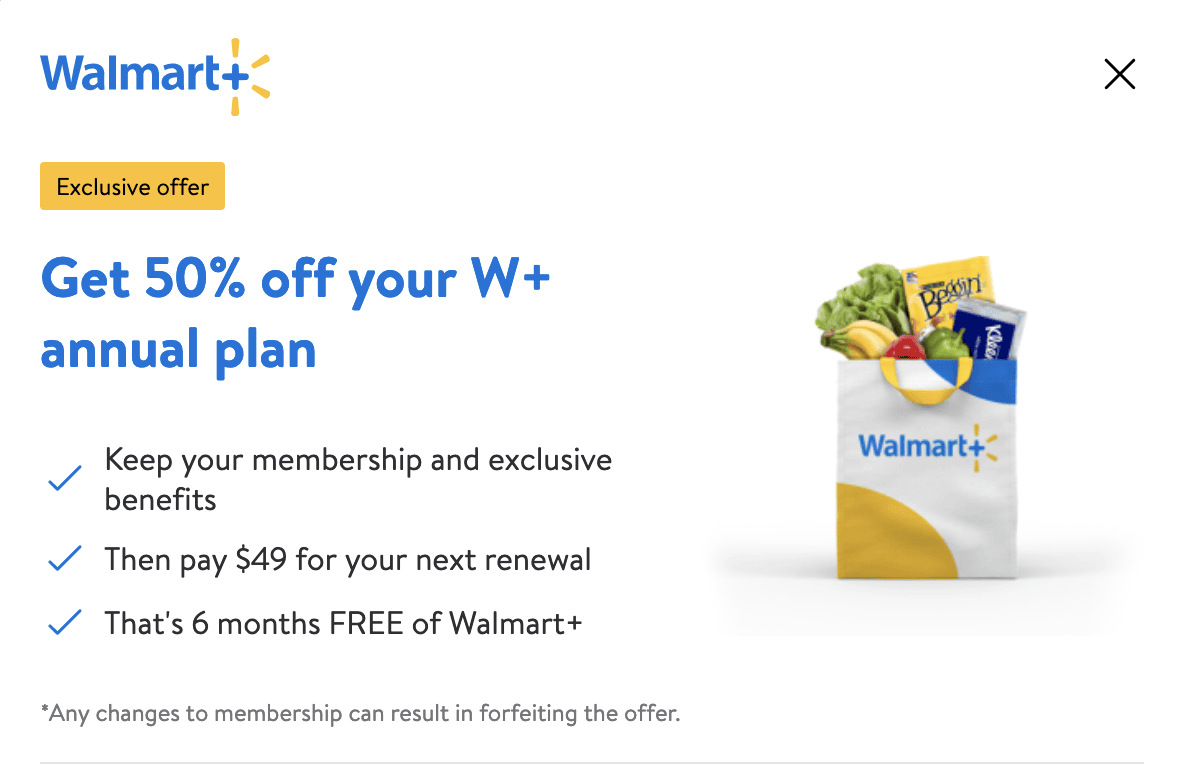 Walmart Plus 50% off Renewal Membership